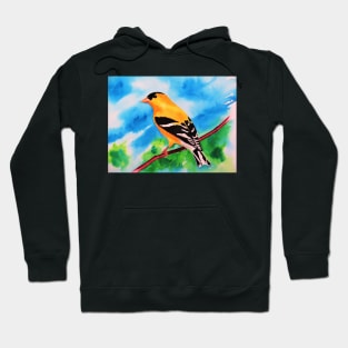 Watercolor Goldfinch Perching Hoodie